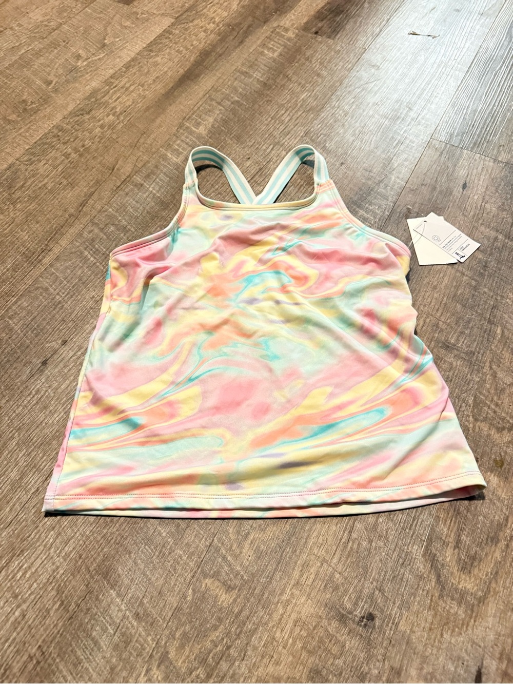 Lands' End Pastel Tie-Dye Tankini Top — Pink Yellow Blue Cream